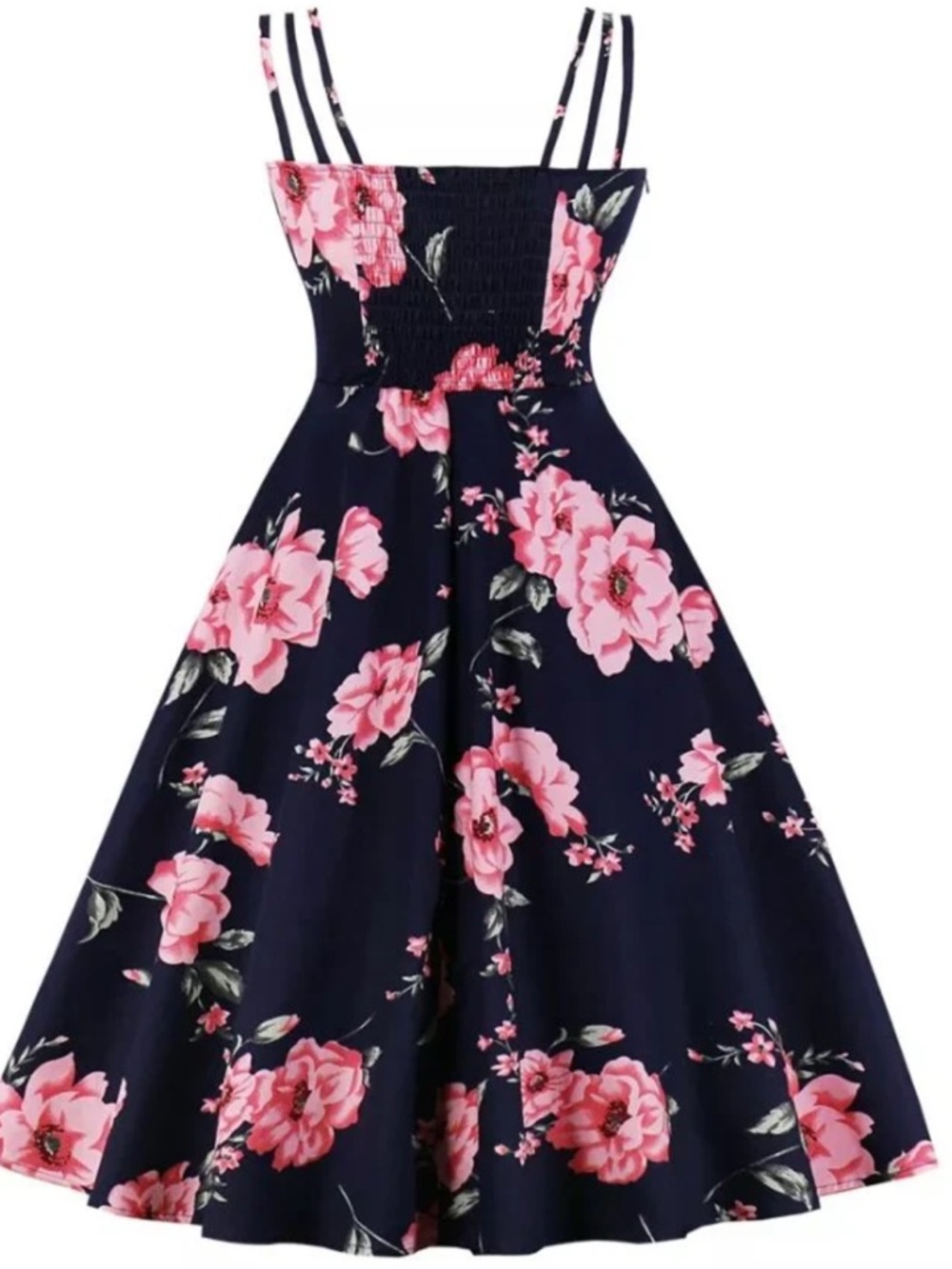Navy Floral Spaghetti Strap Sundress with Pink Blooms
